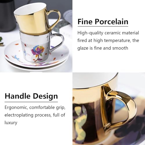 Reflection Cup,Mirror Cup and Saucer,Anamorphic Cup and Saucer,Creativity Tea Cup and Saucer Set,Ceramic Coffee Mug with Saucer and Spoon,for Cappuccino,milks,espresso,tea,coffee,250ml - Image 5