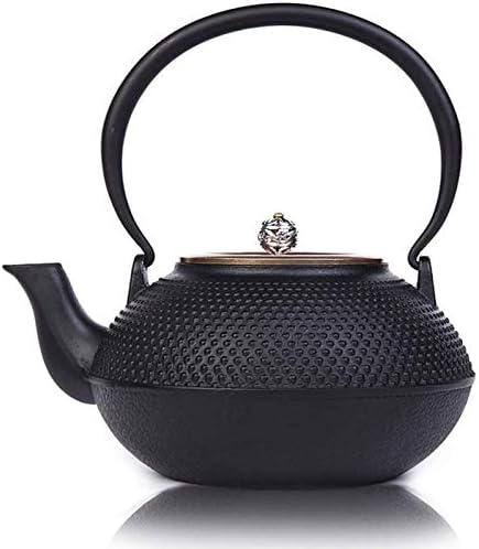1250ml Teaware Japanese Tetsubin Tea Kettle Cast Iron Hobnail Teapot with Brass Lid Silver Button, for Loose Leaf Tea, Black by MGEMJMJ
