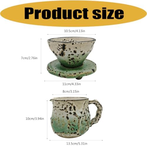 Textured Ceramic Manual Coffee Brewer Set Dripper with Server Vintage Glazed Finish for Home Kitchen Daily Use Manual Coffee Dripper Ceramic Brewer Glazed Server Countertop Brewing Set Hand Drip Home - Image 3