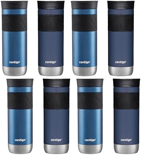 Contigo SNAPSEAL Insulated Stainless Steel Travel Mug with Grip. Blue Corn Transparent Satin & Midnight Berry, 20 oz (Pack of 8) by Contigo