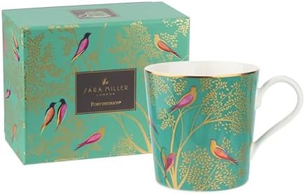 Portmeirion Sara Miller London Chelsea Mug, Green | 12 Oz Cup for Drinking Tea, Coffee, and Hot Cocoa | Made from Fine China with Gold Detail | Handwash Only by Portmeirion