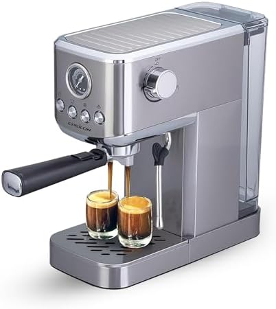 Epsilon Coffee Machine with Milk Frother, Compact 20-Bar Espresso Maker, Hot and Iced Coffee Maker with Removable Water Tank, Cold Brew Feature, and Steam Wand, 1.2L Capacity - Stainless Steel by Epsilon