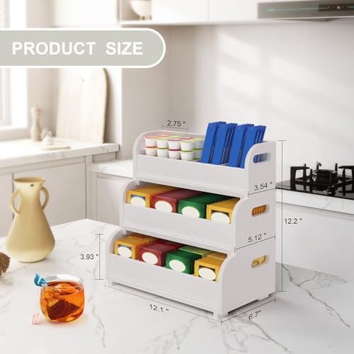 3-Tier Bamboo Tea Bag Organizer, Stackable Tea Holder for Countertop, White - Image 2