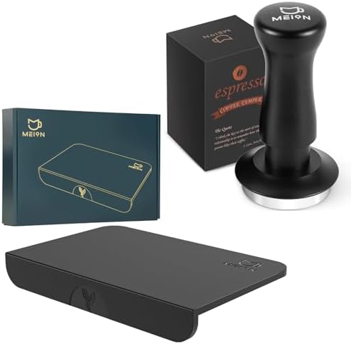 MEION Espresso Tamping Mat and Espresso Tamper 53.3mm, Food Grade Silicone Tamper Mat,Calibrated Dual Spring Loaded Barista Tamper (Black) by MEIONESPRESSOTOOLS