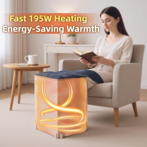 Under Desk Heater, Foot Warmer with Foot Heating Pad, Quiet 195W Under Desk Foot Warmer with Detachable Blanket for Office Home, Energy-Saving 5 Temperature Levels Timer Grey Cuboid UEMUSI - Image 2