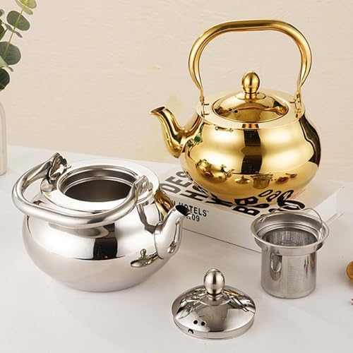 Gold Tea Kettle Stovetop, 304 Stainless Steel Tea Pot, Teapot with Tea Strainer Home Restaurant Induction Cooker - Image 4
