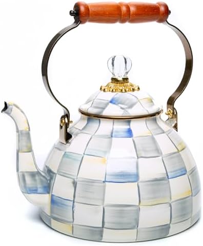 MACKENZIE-CHILDS Tea Kettle, 3 Quarts, Gray-and-White Sterling Check by Unknown