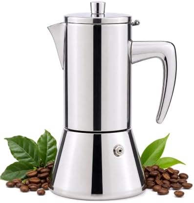 Stainless Steel Moka Pot 9 Cup 20 oz, All-Metal Stovetop Espresso Maker, Plastic-Free Non-Toxic, for Induction Gas Electric Ceramic Halogen, Portable Camping Travel by Unknown