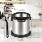 Espresso Coffee Knock Box, Large Stainless Steel Coffee Knock Box with Cleaning Brush for Home Coffee Bar, Non-Slip Base Easy Clean Removable Knock Bar (Silver) - Image 3