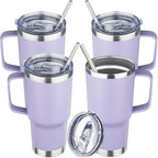 20 oz Tumbler with Handle Stainless Steel Insulated Coffee Mug Tumbler with Lid and Straw Double Wall Vacuum Insulated Coffee Mug Leak Proof Travel Tumbler for Hot and Cold Drink (Pale Purple,4pack) by YEBTSLife