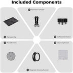 IKAPE 53MM Coffee Tamper Set Black 6 IN 1, Espresso Tamper, Distributor, Magnetic Dosing Funnel, Silicone Mat, Puck Screen, Cleaning Towel - Image 3