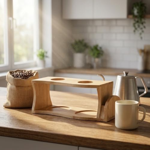 Wooden Pour Over Stand Dual Hole for Two Cups - Image 4