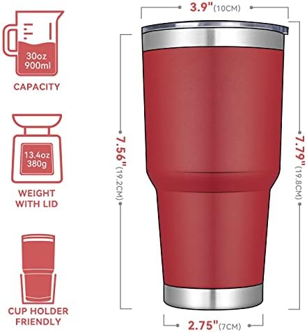 DOMICARE 30 oz Tumbler with Lid and Straw, Stainless Steel Tumblers Bulk, Insulated Vacuum Double Wall Travel Coffee Mug, Durable Powder Coated Tumbler Cups (Red, 4) - Image 2