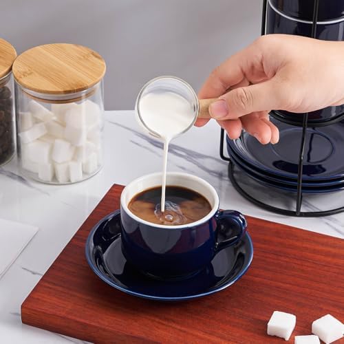 YOLIFE 8 Ounce Porcelain Stackable Cappuccino Cups and Saucers Set of 4 - Image 5