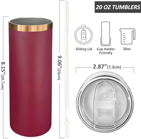 20 oz Skinny Tumblers Bulk with Lids and Straws Mixed,8 pack - Image 2