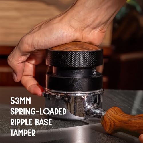 53.3mm Espresso Tamper, Fits 53.3-54mm Portafilter Baskets, Compatible with Breville Portafilters, Spring Loaded Palm Tamper, Auto-leveling Spring-loaded Tamper, Stainless Steel Ripple Base - Image 2
