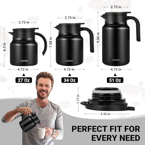 Insulated Coffee Carafe, 51 oz, Keeps Hot for 12H, Black - Image 4
