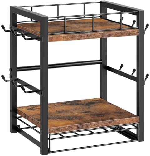 HOOBRO Coffee Mug Cup Holder, Tree Bar Station Organizer for Countertop, 12 Hooks Mug Stand Rack & Sliding Drawer intended for 30 K-Cup Pods, 2 Tier Mug Display Stand, Rustic Brown and Black BF11TL01 by HOOBRO