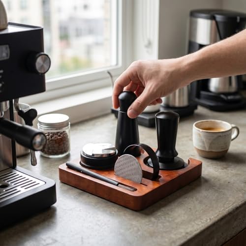 7 PCS Espresso Accessories Kit, 51mm Coffee Tamper with Tamping Station, WDTs Tool, Dosing Funnel, Distributor, Dosing Funnel, Brush and Puck Screen, Versatile for Home - Image 2