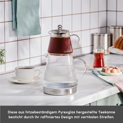 Karaca Keops Turkish Small Teapot with Infuser and Lid (0.45L Tea Pot & 1.5L Induction Kettle) - Borosilicate Glass Small Teapot Set for Stovetops - Clear Tea Maker - Image 4