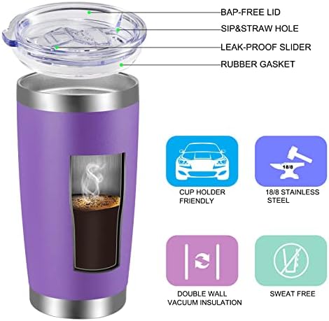 VEGOND 20oz Tumbler with Lid and Straw Stainless Steel Tumbler Cup Bulk Vacuum Insulated Double Wall Travel Coffee Mug Powder Coated Coffee Cup, Purple, 12 Pack - Image 2