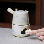 Tea Pots For Loose Tea Simple Ceramic Hand-painted Landscape Side Handle Teapot Household Underglaze Color Candle Warm Tea Brewing Teapot Tea Infuser Pot - Image 6