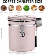 Bincoo Premium Pink Coffee Canister, 1500ml/18oz Large Airtight Stainless Steel Coffee Bean Storage Container with Date Tracker & Scoop (1500ML) - Image 3