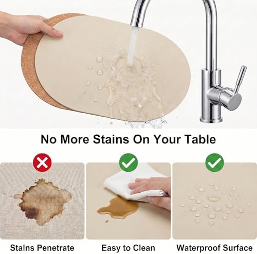 Premium Oval Faux Leather Placemat & Coaster Set with Innovative Cork-Look Printed Base，4/6/8-Piece Sets & 8 Colors，Non-Slip Dining Table Mats for Kitchen Dining - Image 3