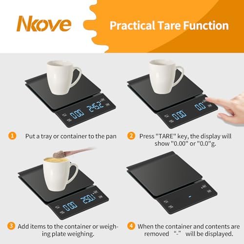 NKOVE Coffee Scale with Timer, 0.1g High Precision Espresso Scale 3kg (Pack of 3) - Image 5
