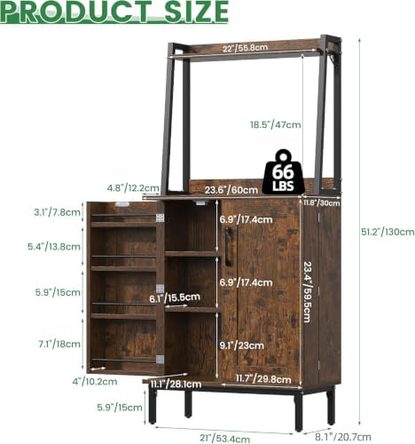 kepptory 51" Kitchen Baker's Rack with Storage, Microwave & Toaster Oven Stand, Freestanding Coffee Bar Station with Wine Glass Holder & Side Storage Shelves, Brown - Image 2