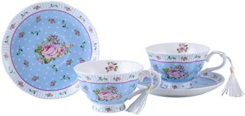 London Boutique Coffee Tea Cups and Saucers Set Afternoon Tea Vintage Flora Rose Gift Box 7.5oz (Rose Blue Set 2) - Image 5