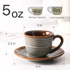 Ceramic Espresso Cups with Saucers 5 Oz,Set of 4 Porcelain Demitasse Cups Set,Small Coffee Cups with Handle for Coffee,Tea,Latte and Macchiato,Cappuccino Mugs for Kitchen and Cafe,Brown - Image 2