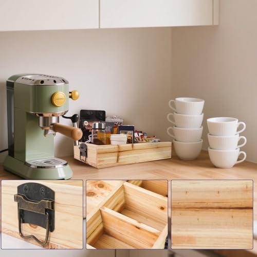 DreamsEden Large Wooden Coffee Station Organizer with Handle, 4-Section Countertop Tray for Coffee Pods K-Cups Tea Bags Creamer Sugar, Farmhouse Kitchen Office Breakroom Decor (15.15x9.25x3 Inch) - Image 6