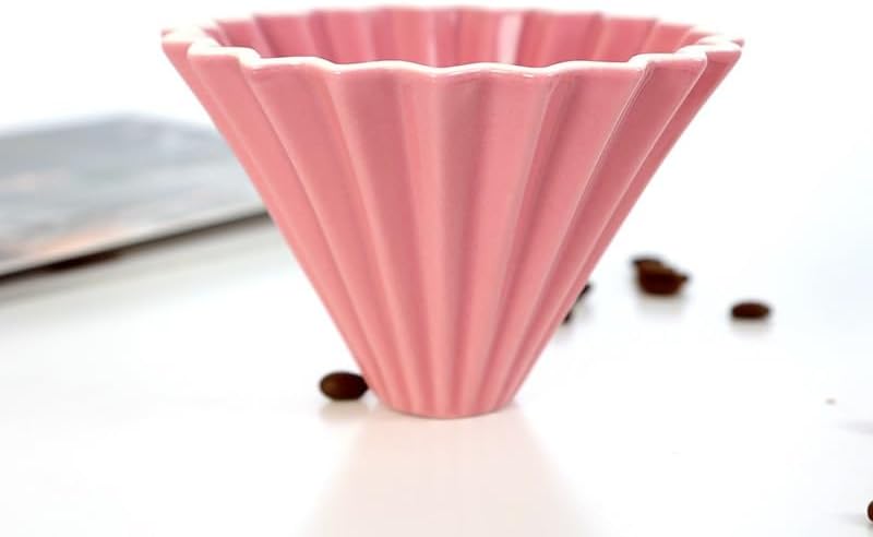 Ceramic Coffee Dripper Pour Over Coffee Maker Handmade Origami Coffee Filter Cup Flower Shape Funnel Drip Cafe Cake Cup Home(Pink,1-2CUP) - Image 2