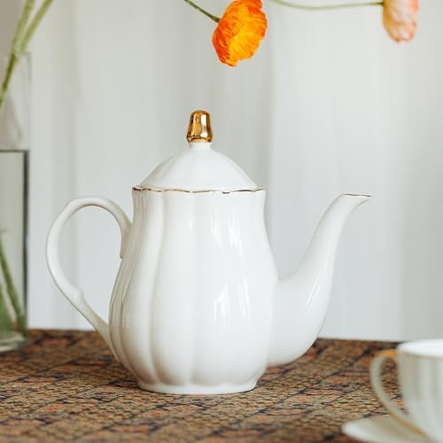 BTaT- Classic tea set, 13 pcs, Tea Cups (7oz), Tea Pot with Stainless Steel Infuser (32oz), Creamer and Sugar Set, Porcelain Tea Set, White Tea Set, Tea Pot Sets with Cups - Image 6