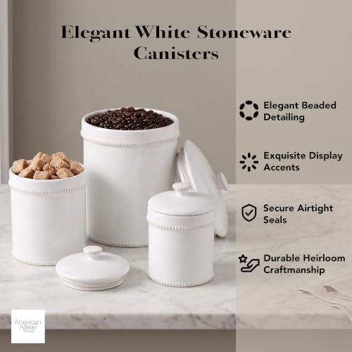 American Atelier Kitchen Ceramic Canister w/Lids Bianca Dash White, 3PC - Image 2
