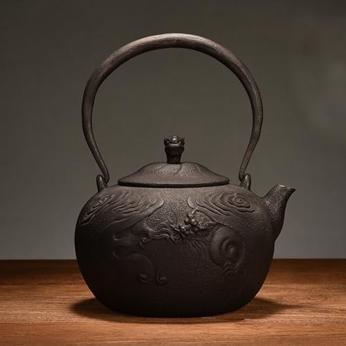 Cast Iron Teapot, Stovetop Safe Tea Kettle With handle, Asian Style Handmade Tea Pot For Home Camping Outdoor Use(1.2L, BlackH) by Unknown