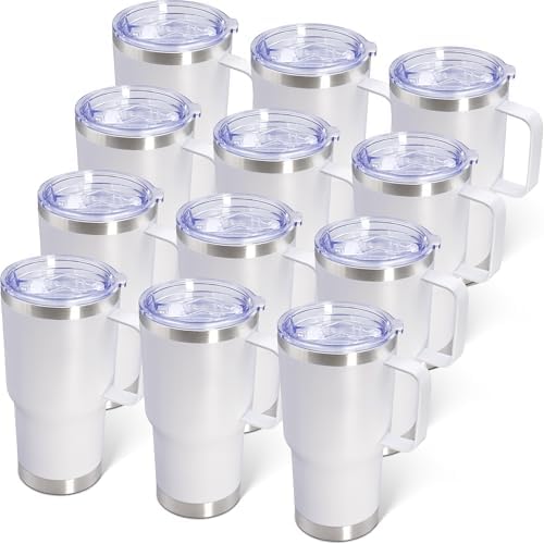 20 oz Tumbler with Handle and Lid Insulated Travel Coffee Mug White 12P by ATQTQ
