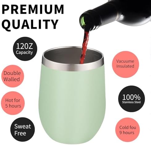 12oz/6 Pack Wine Tumbler Glasses with Lid Stemless Double Wall Vacuum Stainless Steel Travel Tumbler Keeping Cold & Hot for Wine,Coffee,Cocktails,Christmas Drinks-Family and Gifts (Multi color-couple) - Image 4