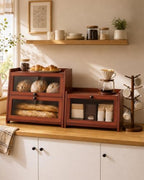 Bread Box for Kitchen Countertop With Top Shelf For Fruit,1 Tier, Brown - Image 2