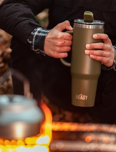 Beast 42 oz Tumbler with Handle Stainless Steel Vacuum Insulated Coffee Ice Cup Double Wall Travel Flask (Army Green) - Image 2