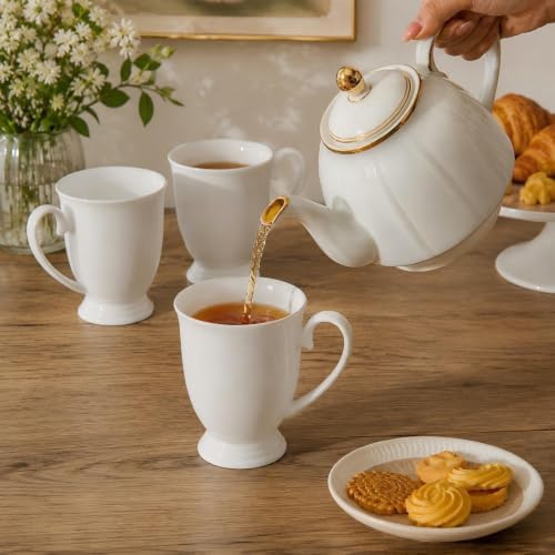 Luxury Fine Bone China White Coffee Mugs Set of 4,8 oz - Image 2