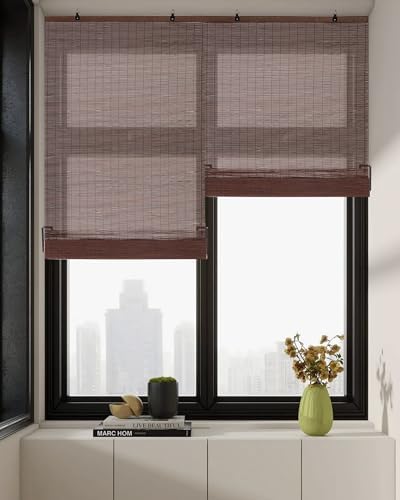 32" W x 72" H Cordless Bamboo Roller Shades for Interior, Coffee - Image 7