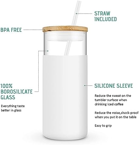 Tronco 20 oz Glass Tumbler with Lids and Straws, Reusable Iced Coffee Cups - Image 5