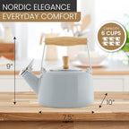 Chantal SVEN Enamel on Steel Whistling Teakettle with Natural Wood handle, 1.4 quarts (Fog Grey) - Image 3