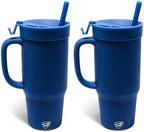 Silipint 32oz Silicone Humbler Tumbler with Handle, Flip Lid and Straw – BPA-Free, Non-Toxic, Unbreakable, Microwave, Dishwasher Safe – Perfect for Tea, Cold Water, Classic Blue - Pack of 2 by Silipint