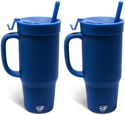 Silipint 32oz Silicone Humbler Tumbler with Handle, Flip Lid and Straw – BPA-Free, Non-Toxic, Unbreakable, Microwave, Dishwasher Safe – Perfect for Tea, Cold Water, Classic Blue - Pack of 2 by Silipint