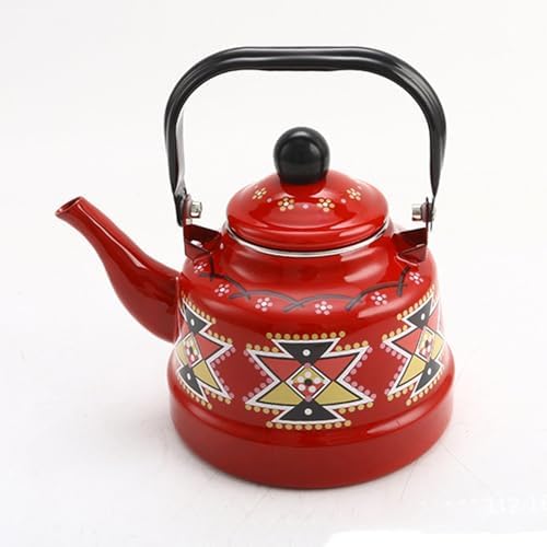 Enamel on Steel Whistling Tea Kettle, Kitchen Stovetop Teakettle for Brewing Tea and Coffee, VintageTea Pot for Living Room Decorations Domestic (Redb 1.1l) by Unknown