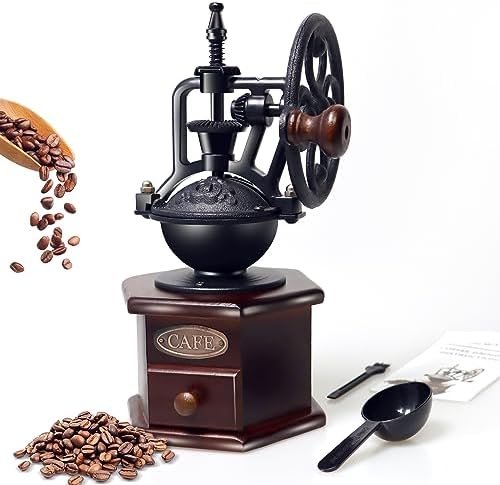 Manual Coffee Grinder Vintage Wooden Coffee Bean Grinder Hand Grinder Roller Antique Coffee Mill for Making Mesh Coffee Classic French Press for Decoration (Hexagon) by KINI+MOX