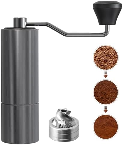 Manual Coffee Grinders with CNC Stainless Steel Conical Burr for Espresso, Travel, Camping, Kitchen & Office, Small Hand Coffee Grinder Manual(Sliver) by WEDRINK